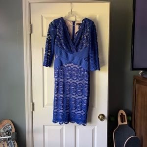 Sangria long sleeved sequined blue lace dress 4